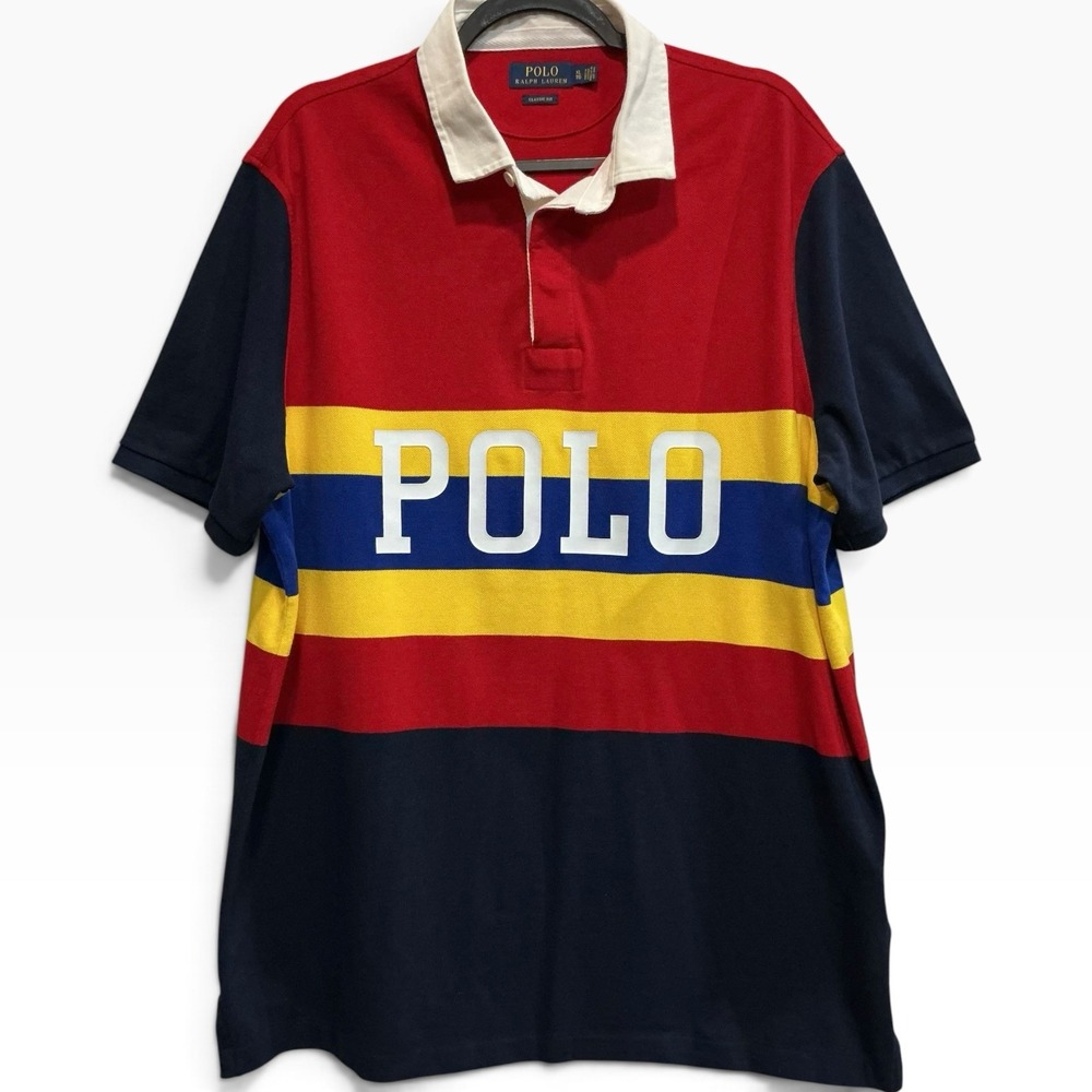 Ralph Lauren Polo Colorblock Rugby Polo Shirt Big POLO Spellout Mens XL Rare